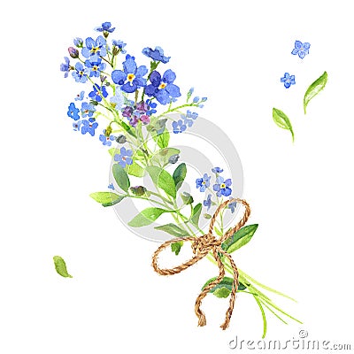 Watercolor bouquet. Blue forget-me-nots Stock Photo