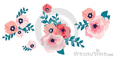 Watercolor bouquet of flowers. Hand painted colorful floral Vector Illustration