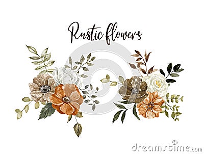 Watercolor bouquet. Rustic flowers botanical illustration. Fall design Cartoon Illustration