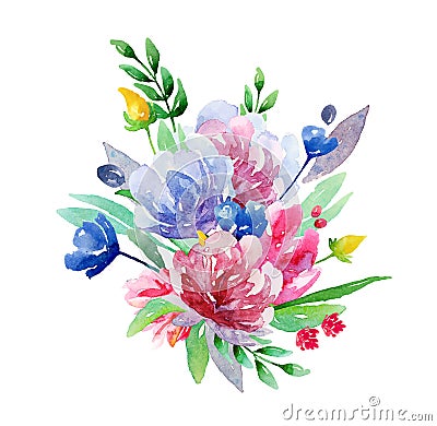 Watercolor bouquet vector clip art. Summer floral Vector Illustration