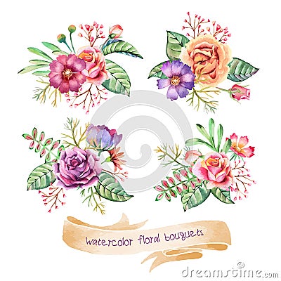 Watercolor Bouquets Vector Illustration