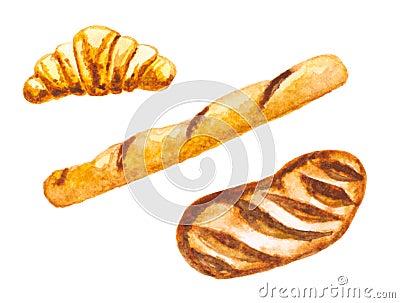 Watercolor bread set Vector Illustration