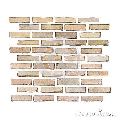 Watercolor bricks for the wall isolated on white background Stock Photo