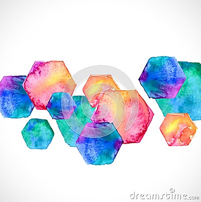 Watercolor bright hexagon over white Vector Illustration