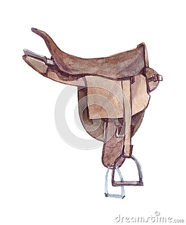 Watercolor brown horse saddle illustration isolated Cartoon Illustration