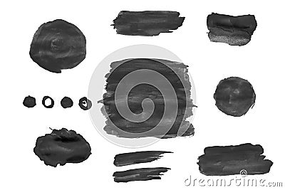 Black watercolor stains Set of brush strokes Invitation design Stock Photo