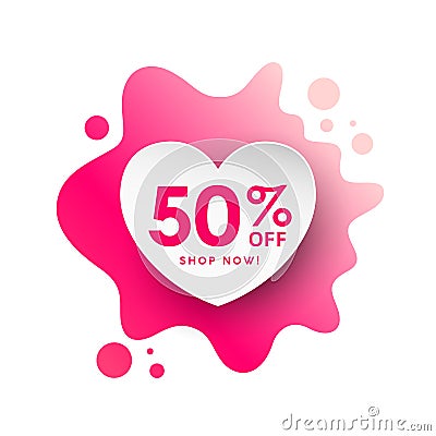 Watercolor bubble heart paper sale concept design pink background Vector Illustration