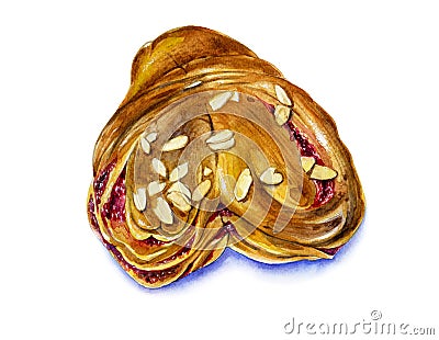 Watercolor bun with nuts Stock Photo