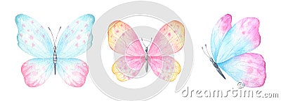 Watercolor Butterflies Set Cartoon Illustration