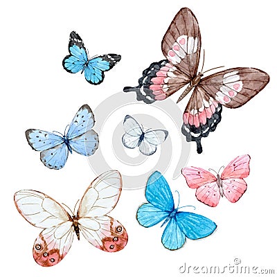 Watercolor butterflies vector set Vector Illustration