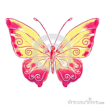 Watercolor butterfly red-yellow Vector Illustration