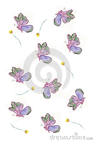 Watercolor butterfly violet cute romanric card illustartion Stock Photo