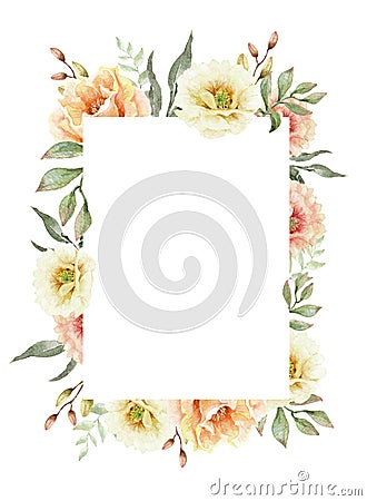 Watercolor cactus flower bouquet on frame for card. Cartoon Illustration
