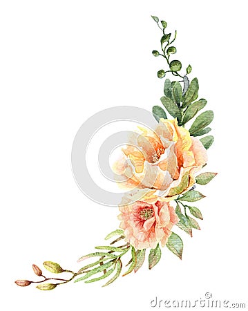 Watercolor cactus flower bouquet for invitation card. Cartoon Illustration