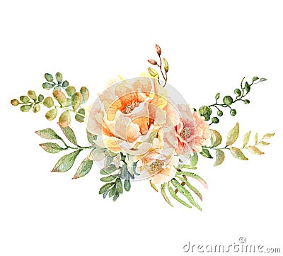 Watercolor cactus flower bouquet for invitation card. Cartoon Illustration