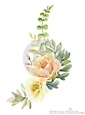 Watercolor cactus flower bouquet for invitation card. Cartoon Illustration