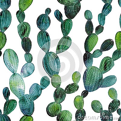 Watercolor cactus tropical garden seamless pattern. Watercolour cactus Stock Photo