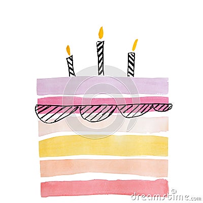 Watercolor cake for birthday Stock Photo