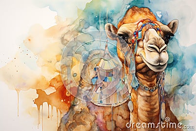watercolor Camel Watercolor realistic camel desert Cartoon Illustration