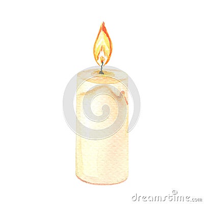 Watercolor candle on a white background.Watercolour izolated element.Illustration for birthday,anniversary Stock Photo