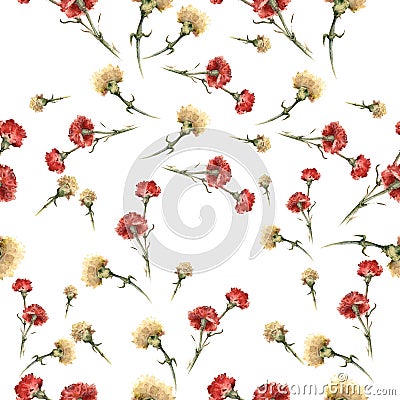 Watercolor carnation pattern Stock Photo