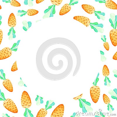 Watercolor carrot seamless frame. Easter holidays. For design, card, print or background Stock Photo