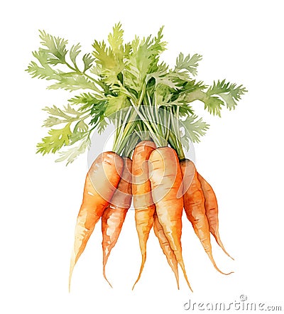 Watercolor carrots with lush tops isolated on white background Stock Photo