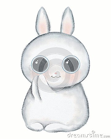 Watercolor cartoon kawaii funny bunny Cartoon Illustration