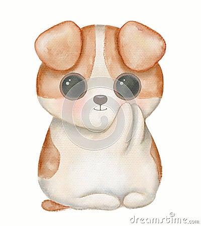 Watercolor cartoon kawaii funny ginger puppy Cartoon Illustration