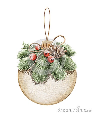 Watercolor cartoon vintage Christmas tree toy ball Cartoon Illustration