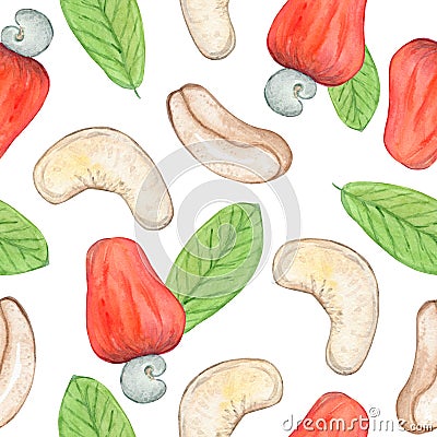 Watercolor cashew nut seamless pattern on white Stock Photo