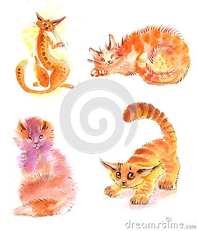 Watercolor cats red 2 Stock Photo