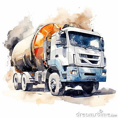 Watercolor Cement Mixer Truck Clipart - Industrial Fragments Style Cartoon Illustration