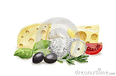 Watercolor cheese composition Cartoon Illustration