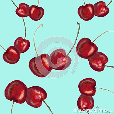 Watercolor cherries Stock Photo