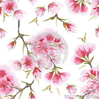 Watercolor cherry blossom seamless pattern Stock Photo