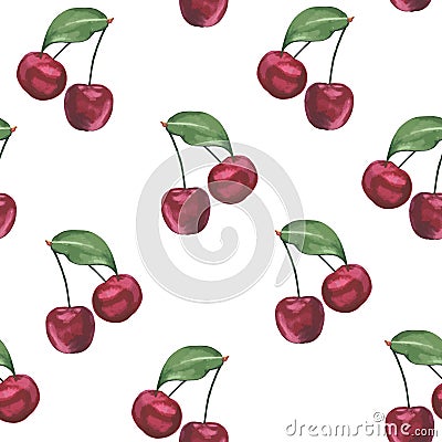 Watercolor cherry pattern Vector Illustration