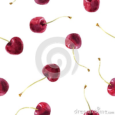 Watercolor cherry vector pattern Vector Illustration