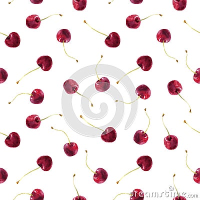 Watercolor cherry vector pattern Vector Illustration