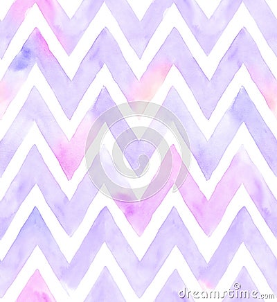 Watercolor chevron of purple color with white background. Seamless pattern for fabric Stock Photo