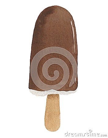 Watercolor chocolate ice cream on stick Stock Photo