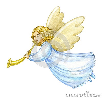 Watercolor christmas angel. Cartoon Illustration