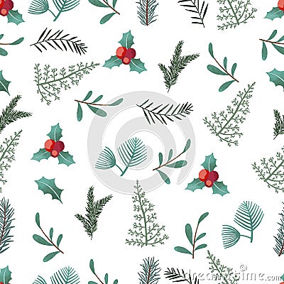 Watercolor christmas background with holly leaf.Vector illustration seamless pattern for background,wallpaper,frabic.Editable Vector Illustration