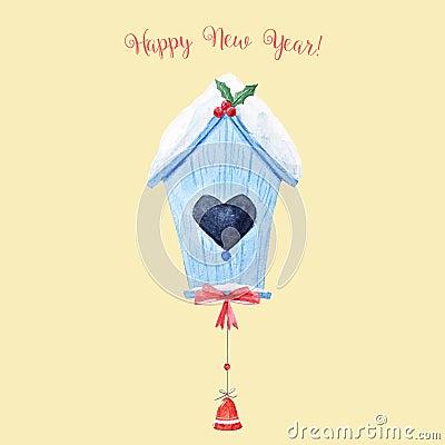 Watercolor christmas birdhouse Vector Illustration