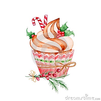 Watercolor christmas cake Stock Photo