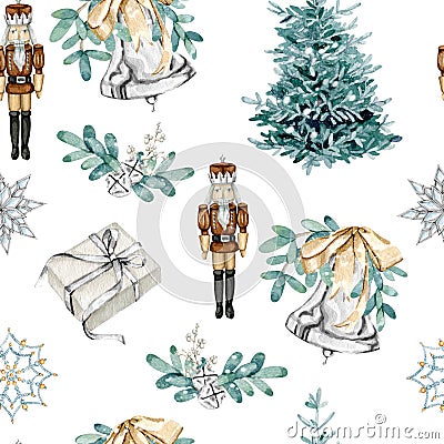 Watercolor Christmas crystal bells seamless pattern digital paper illustration Cartoon Illustration