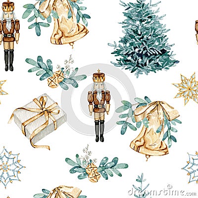 Watercolor Christmas crystal bells seamless pattern digital paper illustration Cartoon Illustration