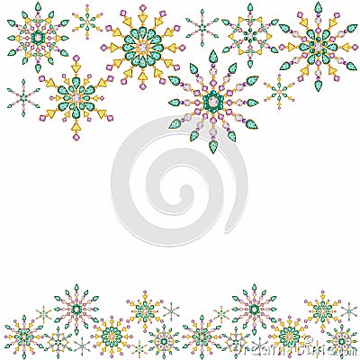 Watercolor Christmas crystal snowflake frame. Beautiful bright colors jewelry medallion, decoration on neck. Fashion Stock Photo