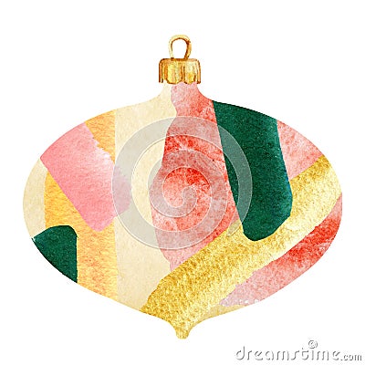 Watercolor christmas decor illustration. Abstract christmas tree toys elements in modern style. Holiday graphic Cartoon Illustration