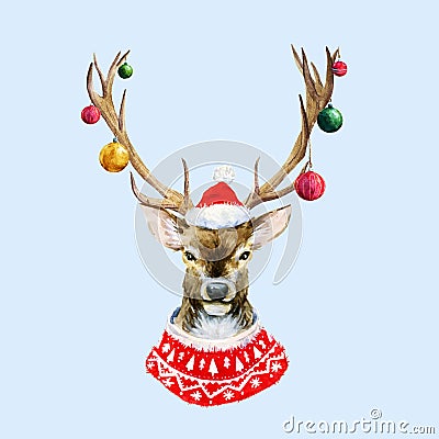 Watercolor christmas deer Vector Illustration